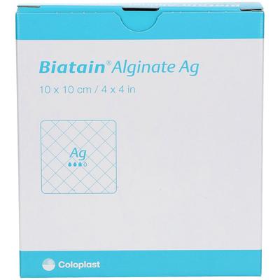 Biatain Alginate Ag Kompressen 10x10 cm mit Silber 10 St Verband