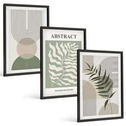 BILDER SET 3er Set - 40x60 cm Schwarzer Rahmen - Botanische Boho-Abstraktionen