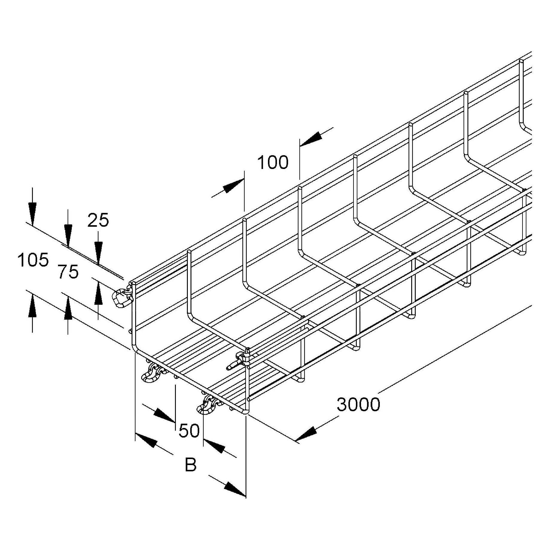 Niedax NIE MTC 105.100 V Gitterrinne U-form m.angeschw. Verb.105x100x3000mm CITO Sta (MTC105.100V)