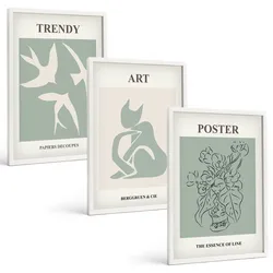 BILDER SET 3er Set - 40x60 cm Weißer Rahmen - Matisses stilvolle Illustrationen
