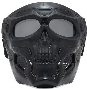 DynamicDeals Full Face Skull Motorcycle Mask With Colored Goggles Tactical Windproof Protection black 4