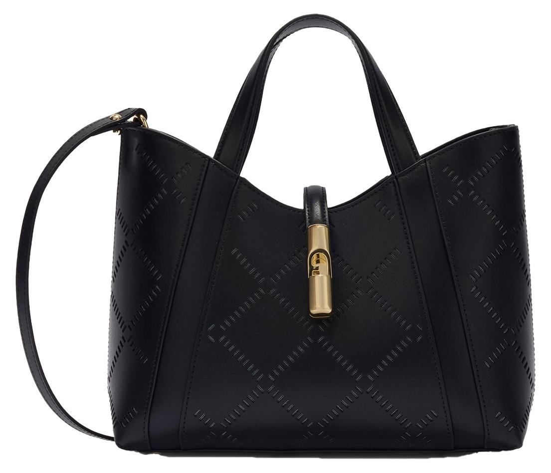 Handtasche Erisma Lux Furla aus weißem, perforiertem Leder mit Schulterriemen