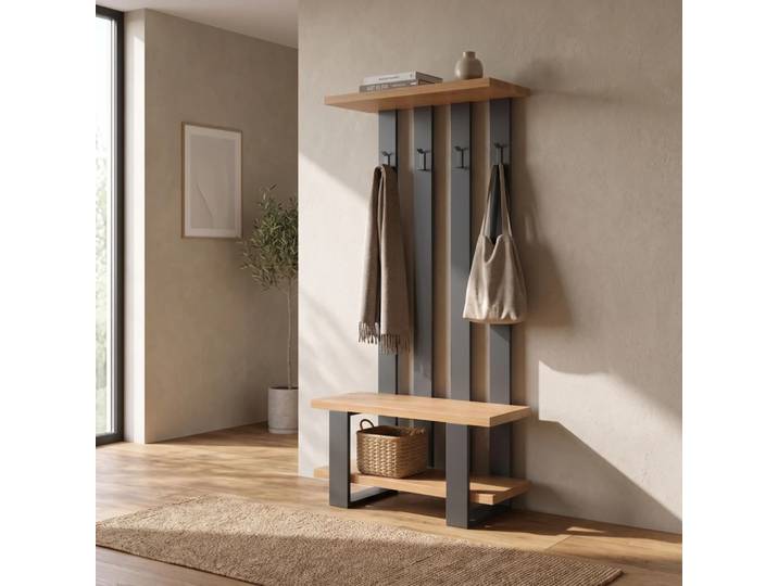 Industrieller Mount-Garderobenständer aus massivem Holz 70 cm
