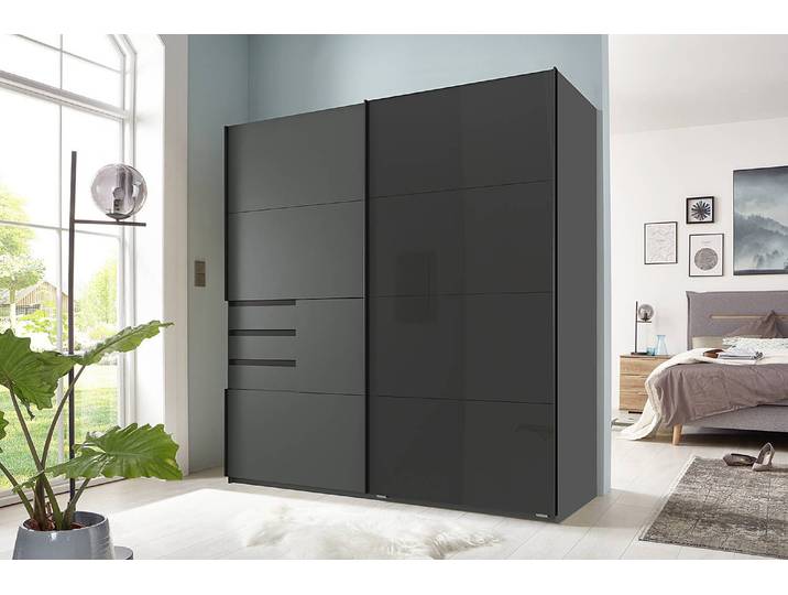 Schwebetürenschrank Schwerin 180 x 198 x 65cm Schwarz