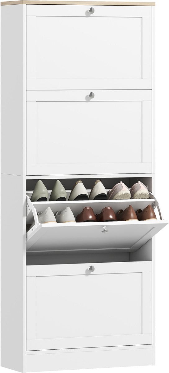 HOMCOM neerklapbare schoenenkast wit, wandmontage, B: 60 cm, D: 23,5 cm, H: 151 cm