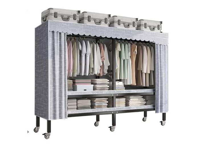 Robuster, Faltbarer Kleiderschrank Mit Rädern, Metallrahmen, Tragbarer Stoff-Kleideraufbewahrungsorganisator(180*52*180cm)