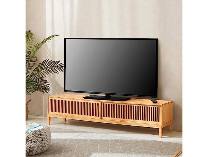 [en.casa] Fernsehschrank Videbæk aus Bambus Natur mit Stauraum Fernsehkommode 180x40x38cm