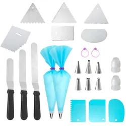 Intirilife Back-Dekorier-Set: 9-teilige Küchenschaber Spatel & 15-teiliges Spritzbeutel Set, Backutensilien, Mehrfarbig