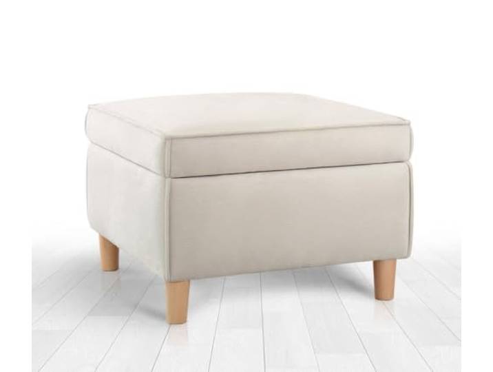 Atelier Del Sofa Eleganter cremefarbener Pouf mit Bezug aus 100% Baumwolle, 35-DNS-Orthopädie-Schaumstoffpolsterung, Beine aus Buchenholz 63 x 43 x 63 cm Stilvolle und Bequeme Sitzgelegenheit