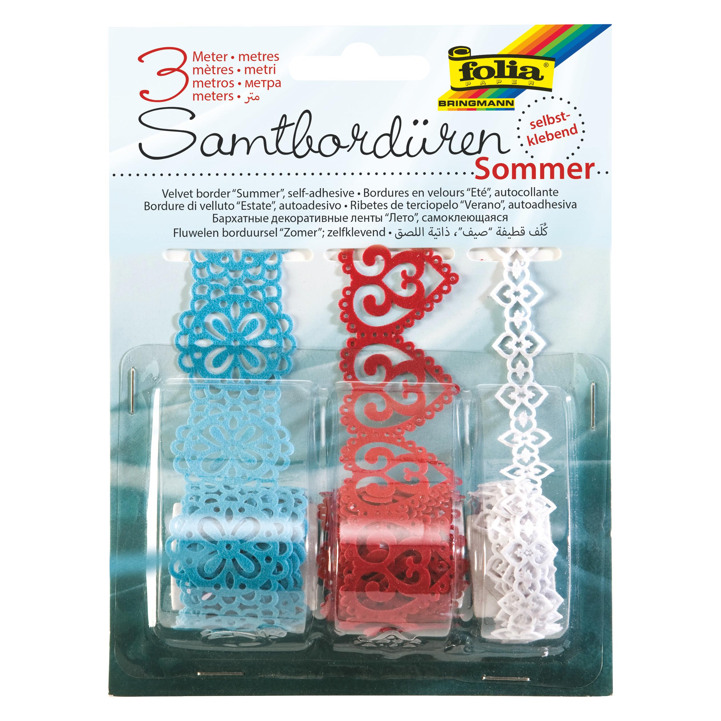 Folia Samtbordren "Sommer", selbstklebend, farbig sortiert (1 m) (12704)