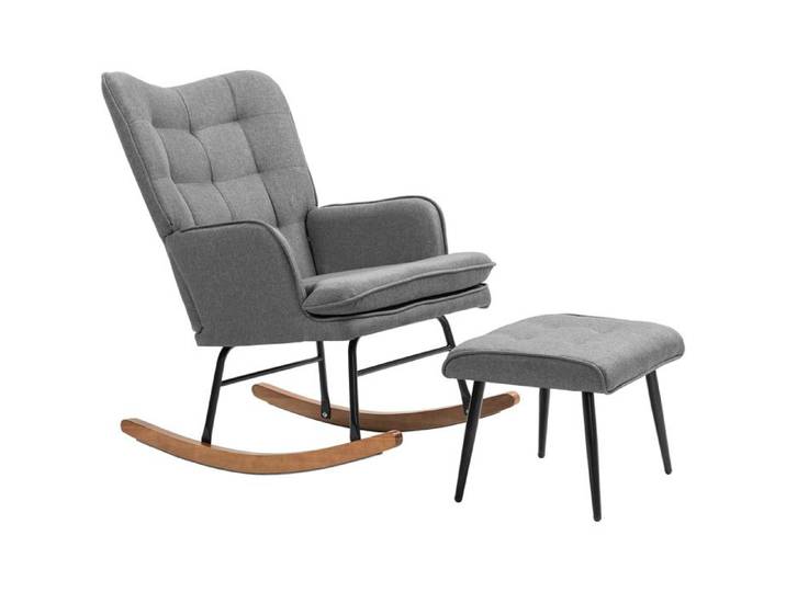 Fauteuil à bascule avec tabouret jusqu'à 130 kg fauteuil à bascule élastique en lin fauteuil Lounge confortable et relaxant
