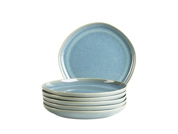 MÄSER Serie Cordelia, Desserteller Set für 6 Personen aus hochwertigem Steinzeug, 6-teiliges Tafelservice, unregelmäßige Geschirr Formen; Steinzeug, Grün