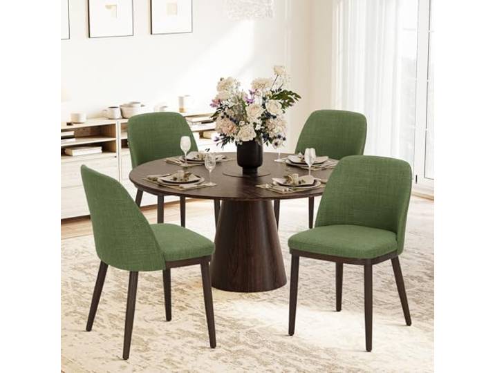 COLAMY Gepolsterte Esszimmerstühle 4er Set, Moderne Küchenstühle mit Rückenlehne, Stoffstuhl mit Holzbeinen für Esszimmer, Küche, Restaurant, Grün