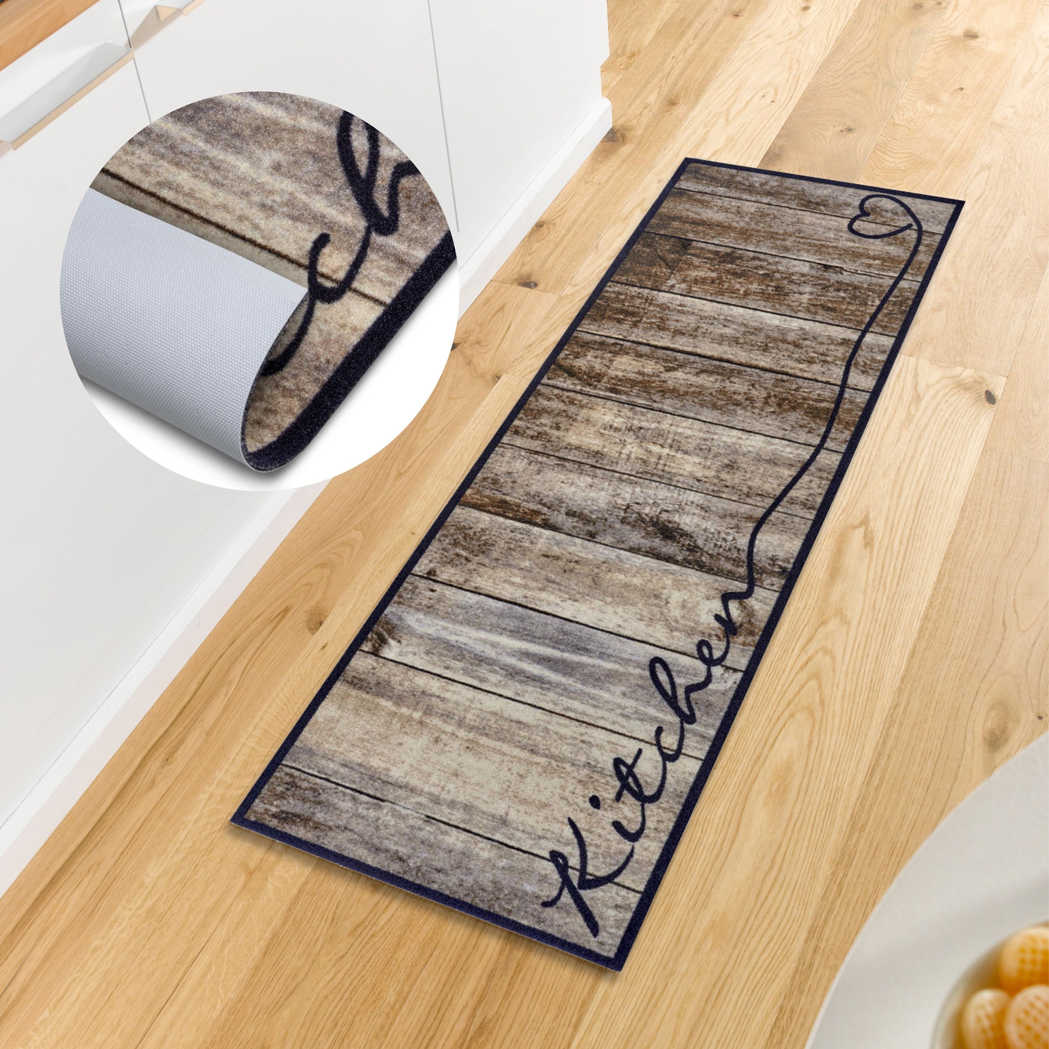 Küchenläufer HANSE HOME "Kitchen Herz", braun (braun, taupe), B:50cm H:5mm L:150cm, Kunstfaser, Teppiche, Küchenläufer, Läufer, Rutschfest, Küchenteppich, Küche, Teppich, Pflegeleicht braun, taupe B : 50cm 1 Stk., 5mm, L: 150cm