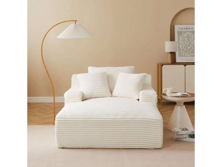 Canapé droit profond fixe et compressé KENEDY 1 place velours côtelé beige