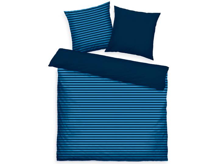 Bettwäsche TOM TAILOR HOME MEDIUM STRIPES in Gr. 135x200cm, 155x220cm oder 200x220cm , blau (schwarz navy, cool blau), B/L: 200cm x 220cm, 1 Stk., 2 Stk., Renforcé, B/L: 80cm x 80cm & 80cm x 80cm, 3 Stk., Renforcé, Obermaterial: 100% Baumwolle, Bettwäsche, Bettwäsche, new bedroom, mit farbigem Markenreissverschluss