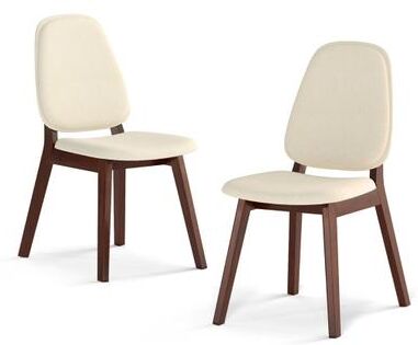 Costway Wooden Dining Chair Set of 2 Mid-Century Modern Upholstered Side Armless Chair-Brown