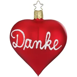 INGE-Glas Manufaktur Christbaumschmuck Glas 9cm Herz Danke Weihnachtsbaumschmuck Weihnachtskugeln rot