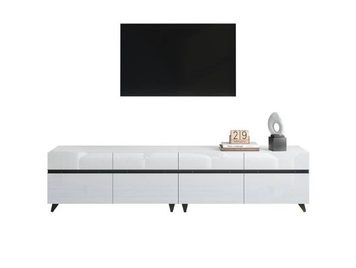 Meuble TV - 180 cm - Brillant - 4 armoires - Compatible TV 80 pouces