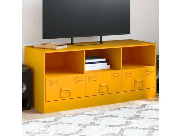 HEFZGDB TV-Schrank Senfgelb 99x39x44 cm Stahlgestell mit praktischem Stauraum und pflegeleichter Oberfläche für Wohnzimmer