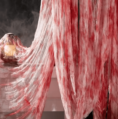 Inspire Curations Black Creepy Gauze Halloween Decoration Cloth Haunted House Party Drapes bloodstain Beige 183cmx76cm