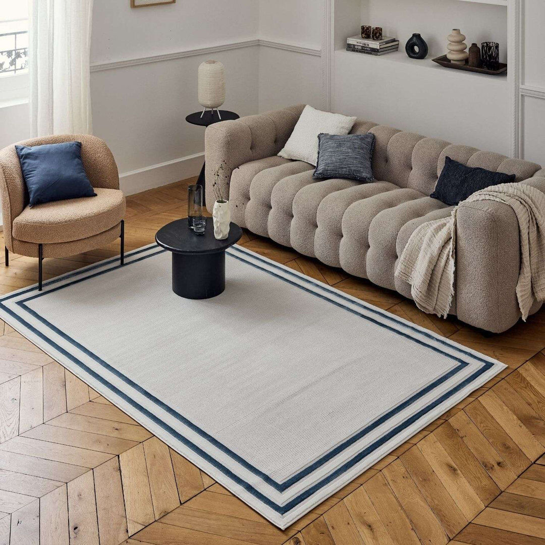 THE RUGS Carmel Modern Bordered Cream/Navy Area Rug Craem/Navy Rectangle 240 x 340 cm