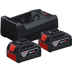 Bosch Werkzeugakku Starter-Set GBA, 18 V / 5 Ah, 2 Akkus und Ladegerät
