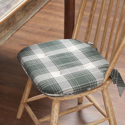 VHC Brands Deep Moss Green Plaid Cotton Chair Pad