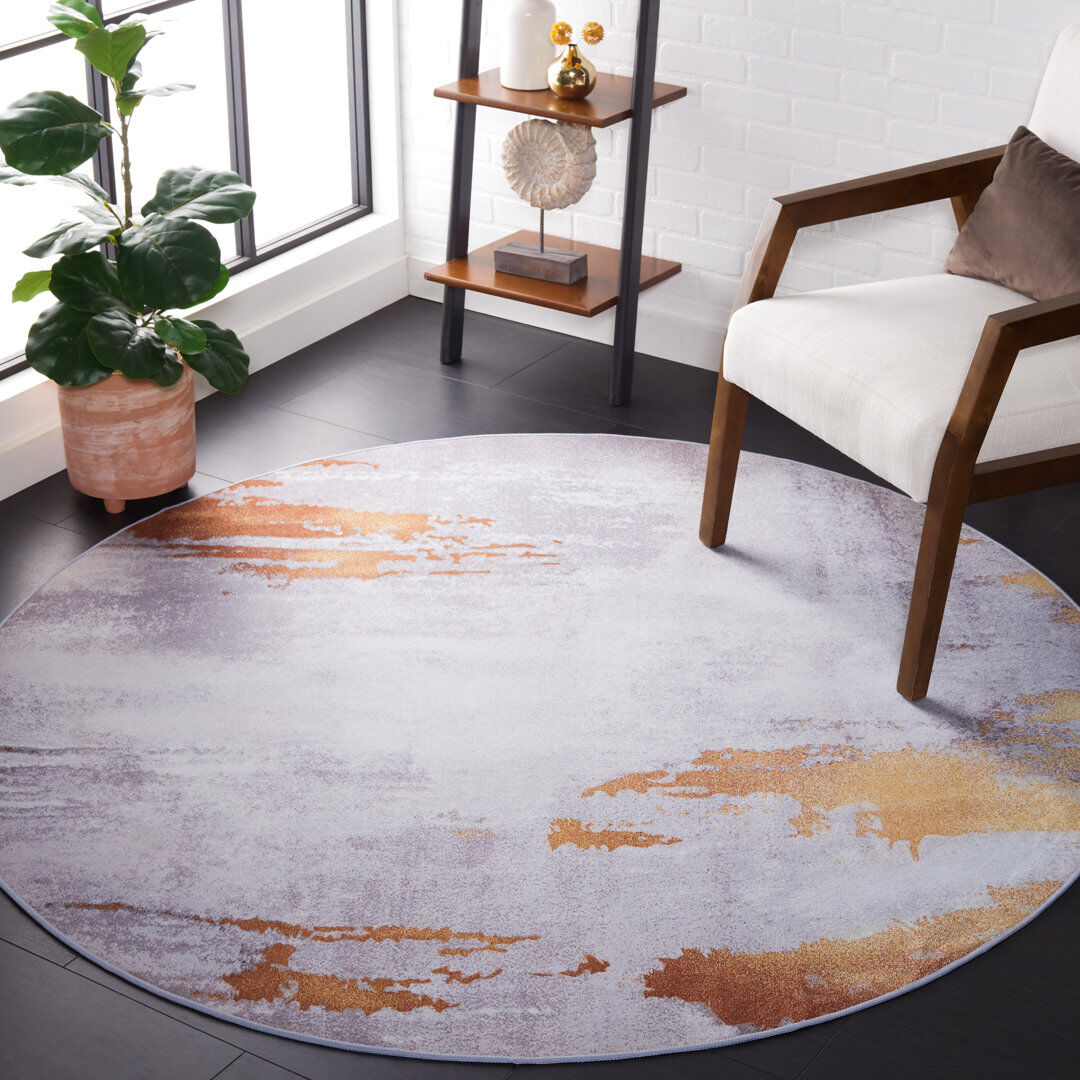 Metro Tacoma Dassas Machine Washable Area Rug In Grey & Rust Gray Round 183 cm