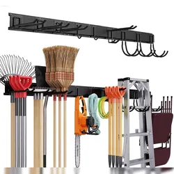 TOJ Living Werkzeughalter – 3 Schienen + 9 Haken – 120 cm – Metall – matt schwarz – Besenhalter