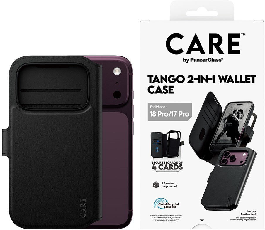 iPhone 18 Pro / 17 Pro CARE by PanzerGlass Feature Tango 2-in-1 Flipcover m. Pung - MagSafe Kompatibel - Sort