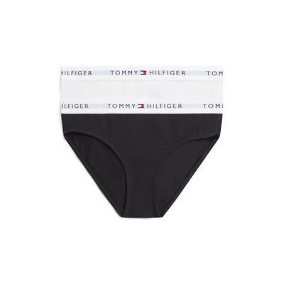 Bikinislip "2PK", Mädchen, Gr. 128/134, 2 Stk., Jersey, weiß, schwarz, Jersey, Obermaterial: 95% Baumwolle, 5% Elasthan, TOMMY HILFIGER UNDERWEAR, körpernah, Unterhosen, mit Tommy-Signatur-Logo-Bund