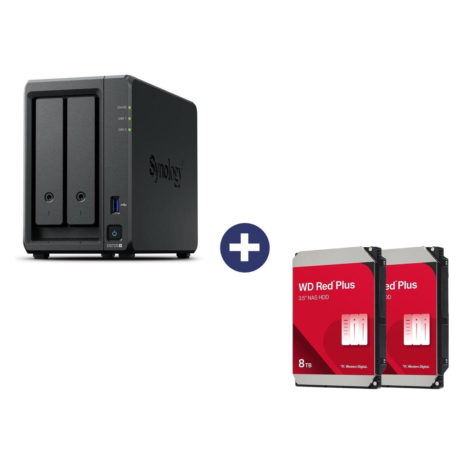 Synology Disk Station DS725+ NAS-Server (2 Schächte) + WD Red Plus NAS Festplatte - 16 TB (2x 8... (2 x 8 TB, WD Red Plus) (DS725+&WD80EFPX)