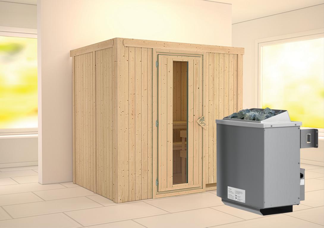 KARIBUHOLZT Sauna Bodin Front,9KW integr. Strg m.einer Isoliertür 09231397