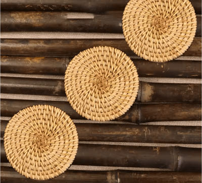 Inspire Essentials Handwoven Rattan Drink Coasters Heat Resistant Round Table Mats For Cups, Mugs, And Tea Accessories 3 Pcs