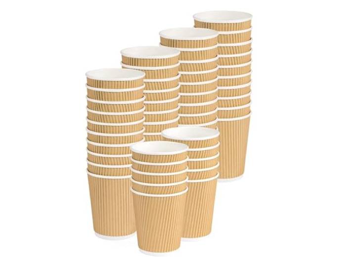 Einweg-Ripple-Becher aus Papier, dreilagig, doppelwandig isoliert, braun-beige – recycelbares PE für Getränke zum Mitnehmen, Kaffee, Tee, Cappuccino, Cocktails, Bier, Wein (350 ml/12 oz (500 Stück))