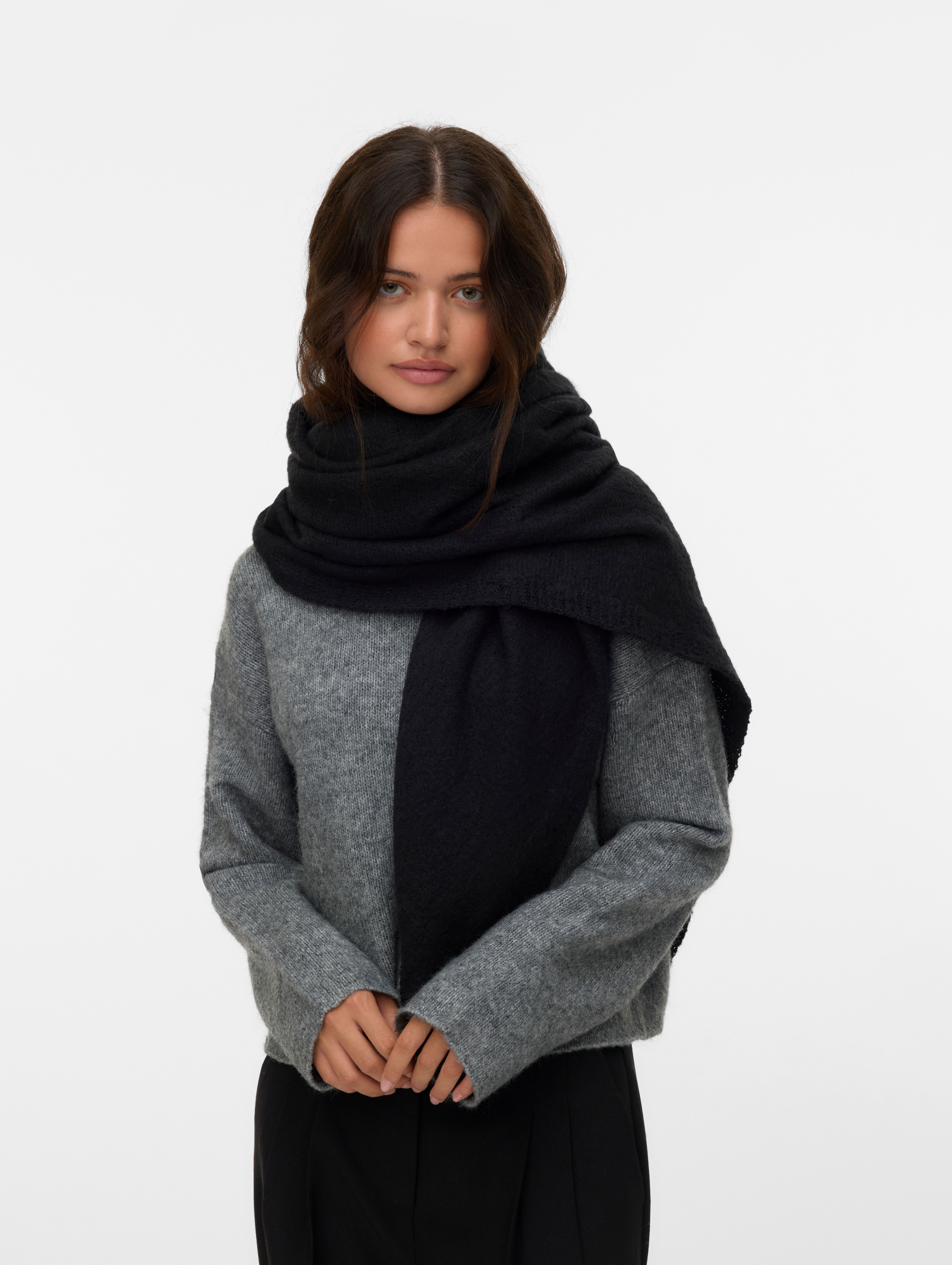 Schal VERO MODA "VMCASSY SCARF NOOS", Damen, schwarz, Fleece, Kunstfaser, unifarben, Modetücher Schal schwarz Einheitsgröße