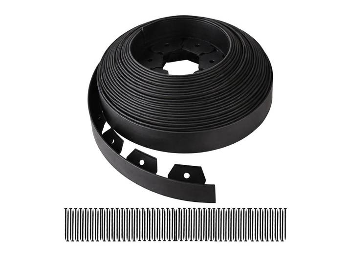Relaxdays Rasenkante Schwarz Kunststoff 30 m mit Erdankern, 0.1x5x3000 cm, Gartenzubehör, Hochbeet