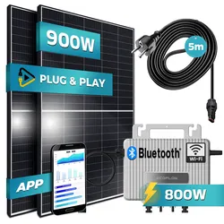 SUNNIVA® 900W Balkonkraftwerk 800W komplett Steckdose - Ecoflow Stream 800W Wechselrichter - PV Solaranlage Komplettset - 2x 450W (900W) Solarmodule - inkl. 5m Kabel - Bluetooth, WIFI