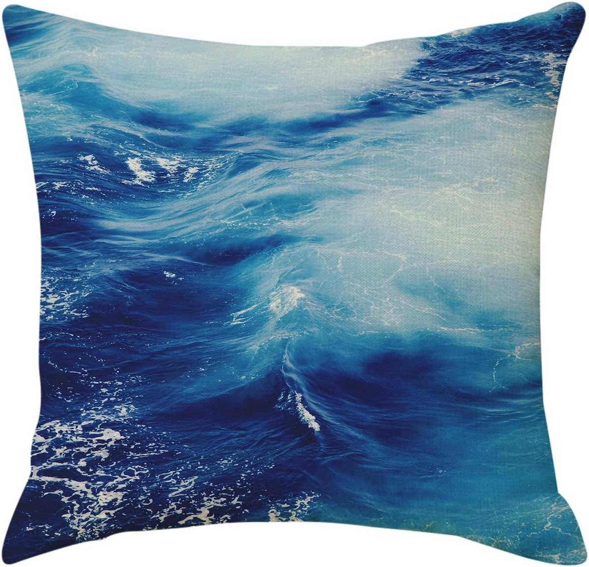 Decoratieve linnen sierkussenhoes voor in de woonkamer, blauw, 45 x 45 cm