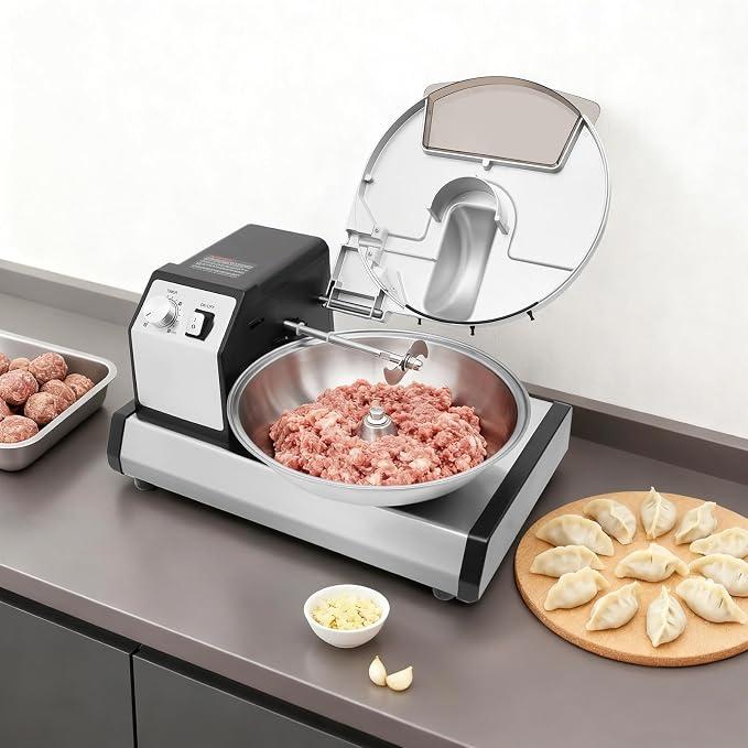 Multifunktionale Küchenmaschine 1500 U/min mit S-Kurvenklinge, 5-Liter-Edelstahlschüssel & Deckel, 0-15-Minuten-Timer, 250 W Elektrisch Fleischwolf zum Zerkleinern von Gemüse, Obst, Getreide
