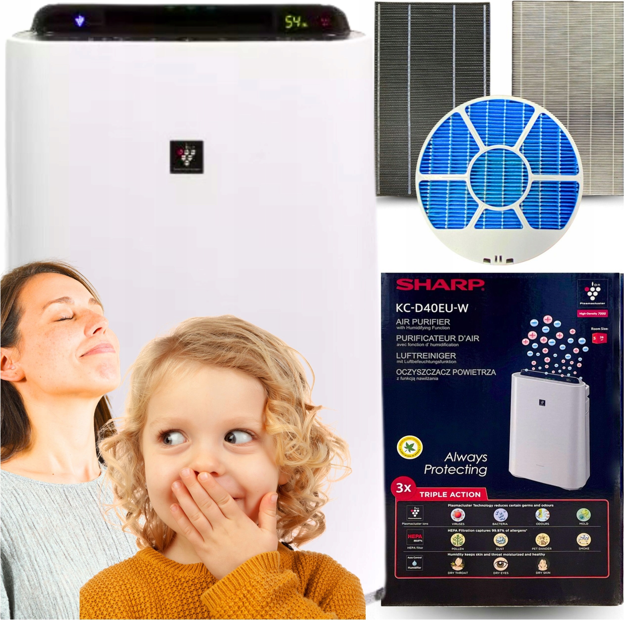 Sharp KC-D40EU-W Luftreiniger, Luftbefeuchter, Ionisierung, leiser Betrieb