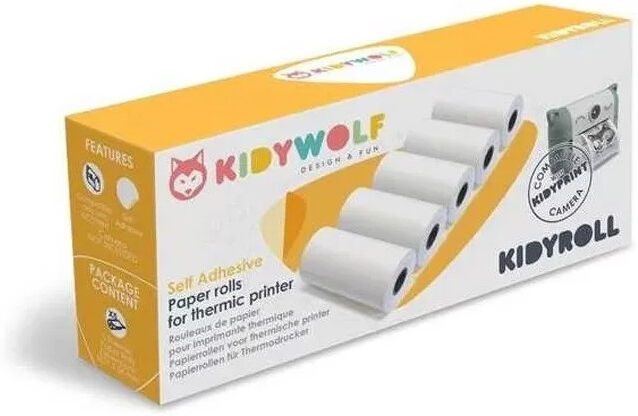 Kidywolf Kidyroll x 5 rouleaux de papier autocollant pour Kidyprint (boite orange)