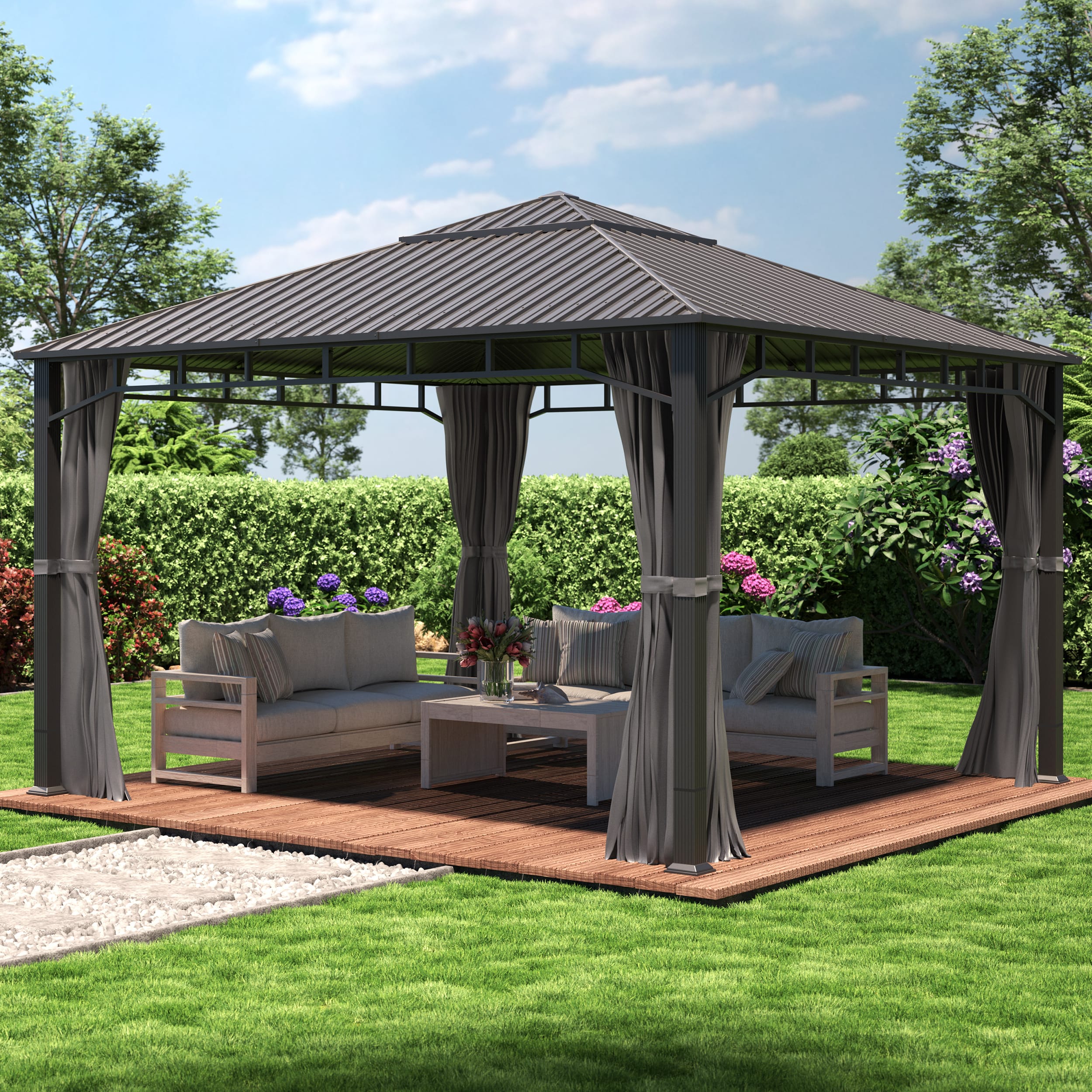TOOLPORT 4x4 m Hardtop Gartenpavillon, inkl. 4 Seitenteile, loft grey - (300195)
