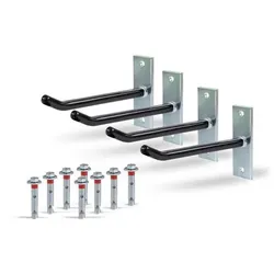 Felgenhalter-Set, 4 Stahlhaken auf Platte, 8 Schrauben und Dübel, verzinkt