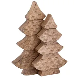 Amagohome Dekofigur Baum 2er Set Holzfigur H23/20cm Masterbox 16-teilig Weihnachtsdekoration Mangoholz