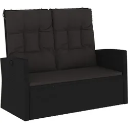 vidaXL Gartenbank mit Liegefunktion & Kissen Schwarz 118cm Poly Rattan