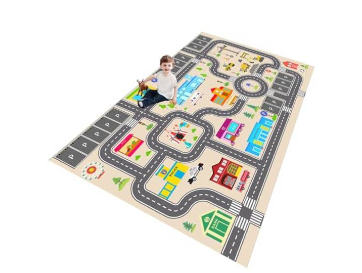 ZFHNYJWKL Kinder spielteppich Auto Jungen & Mädchen Teppich Straßenteppich Bauteppich Stadtstadt Lernbereich Teppich Pädagogischer Antirutsch für Kinderzimmer Grau Blau Grün(C,200X300CM)
