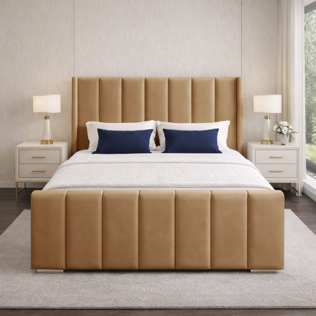 Canora Grey Premium Luxury Wingback Panel Bed Frame Beige Single (3')