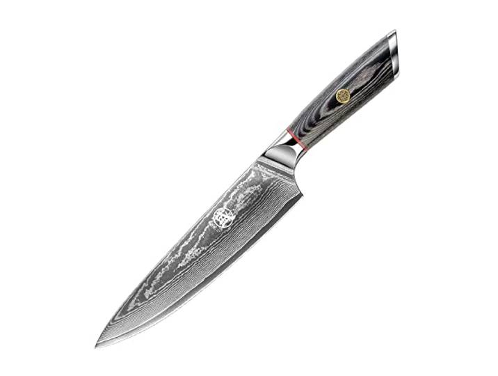 MITSUMOTO SAKARI 20 cm Gyuto Kochmesser, AUS-10 Damaststahl Küchenmesser Handgeschmiedetes Japanisches Messer, PakkaHolzgriff und Boutique-Holzkiste